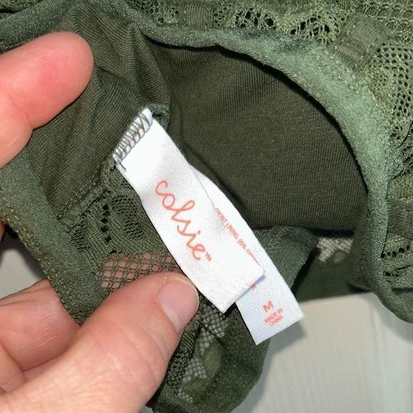 ^SOLD^ Corset Style Floral Lace Crop Tank Top Moss Green by Colsie Sz Medium - Picture 5 of 6